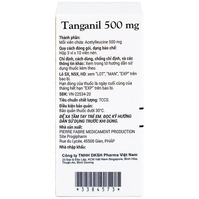 Thuốc Tanganil 500mg Pierre Fabre điều trị cơn chóng mặt (3 vỉ x 10 viên)