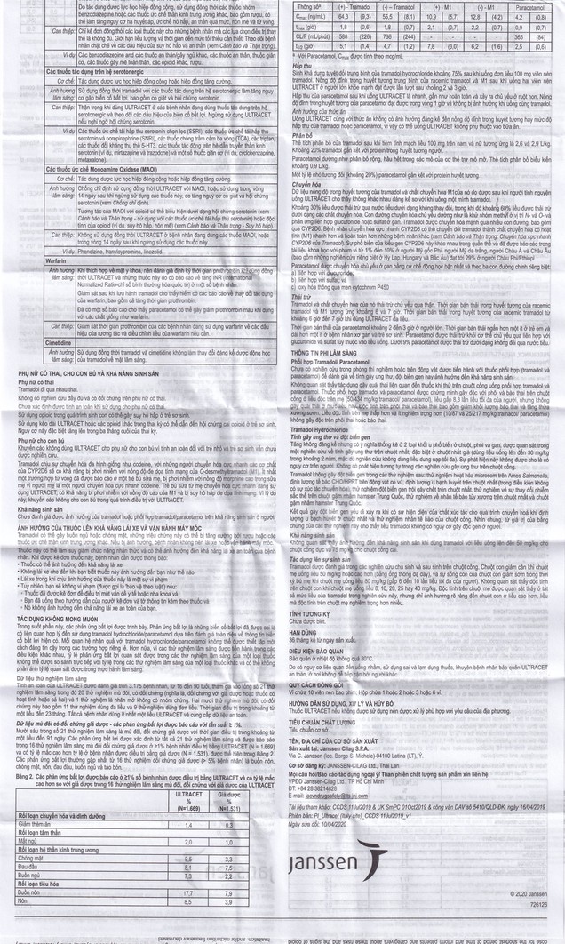 Thuốc Ultracet Janssen hỗ trợ điều trị cơn đau từ trung bình đến nặng (3 vỉ x 10 viên)