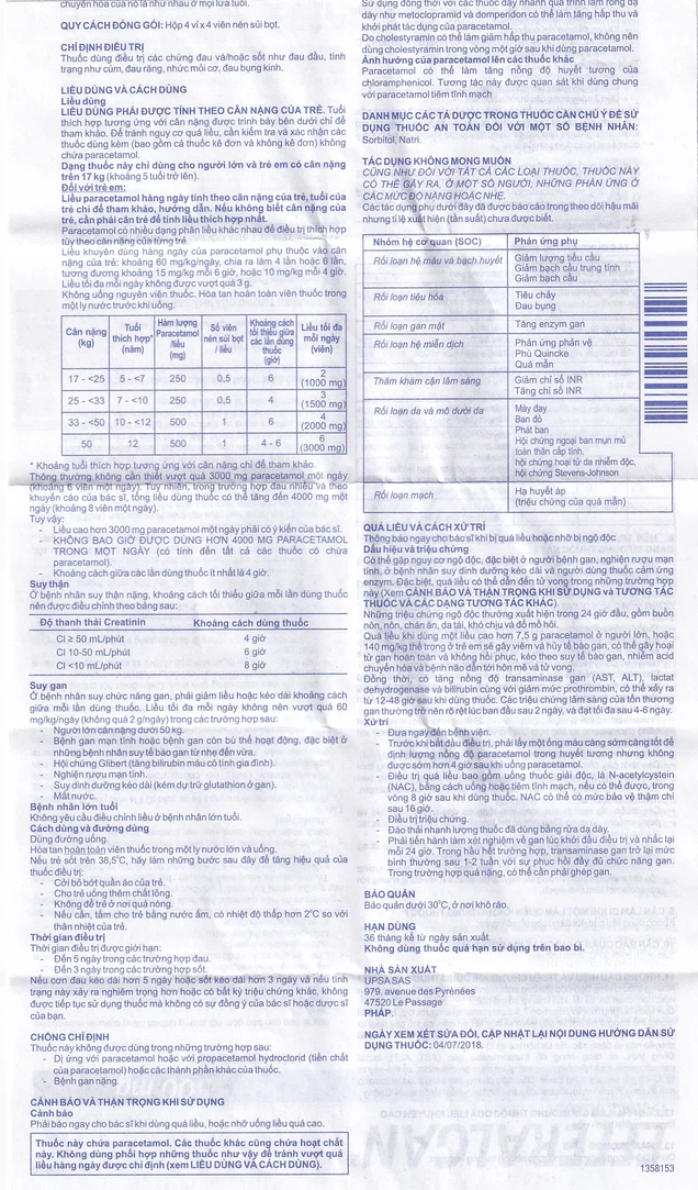 Viên sủi Efferalgan 500mg UPSA SAS giảm đau, hạ sốt (4 vỉ x 4 viên)