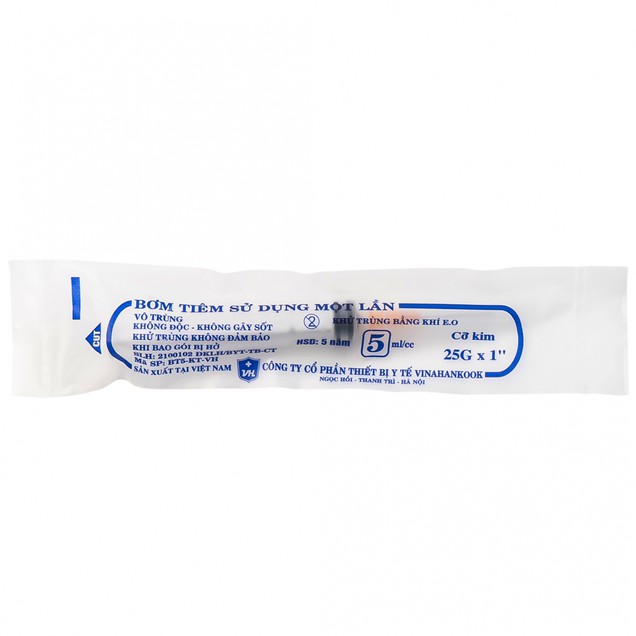 Bơm tiêm sử dụng một lần Vinahankook 5ml/cc được khử trùng bằng khí E.O (100 cái)