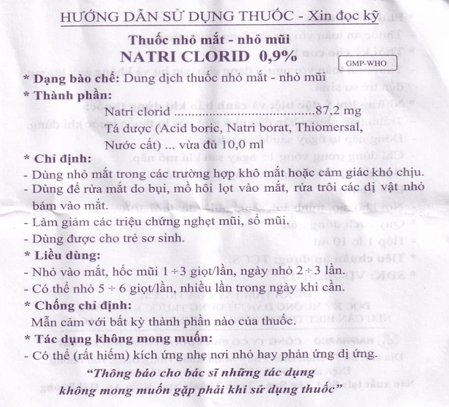 Thuốc nhỏ mắt, nhỏ mũi Natri Clorid 0.9% Haipharco giảm khô mắt, nghẹt mũi, sổ mũi (10ml)