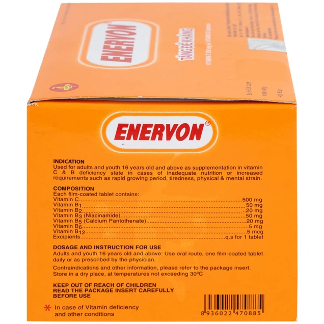 Thuốc Enervon United điều trị thiếu Vitamin C và B (10 vỉ x 10 viên)
