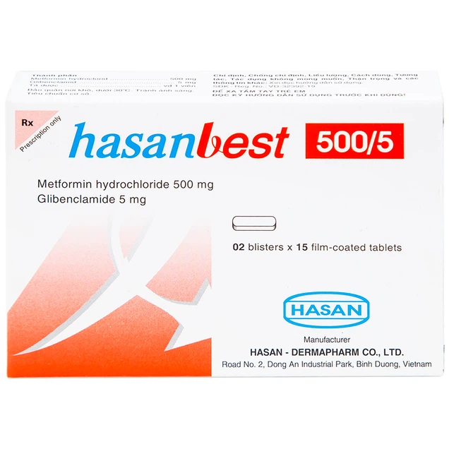 Thuốc Hasanbest 500/5 Hasan điều trị đái tháo đường típ 2 (2 vỉ x 15 viên)