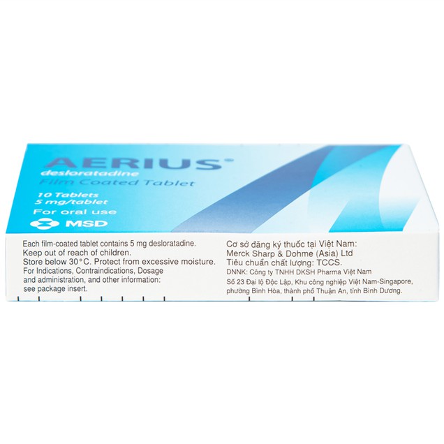 Thuốc Aerius 5mg MSD giảm nhanh các triệu chứng viêm mũi dị ứng, mày đay (1 vỉ x 10 viên)
