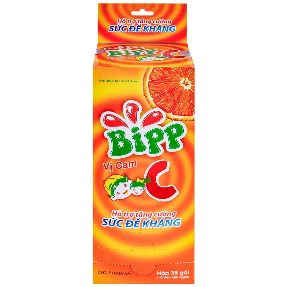 Viên ngậm Bipp C vị cam DHG (Hộp 35 gói x 10 viên)