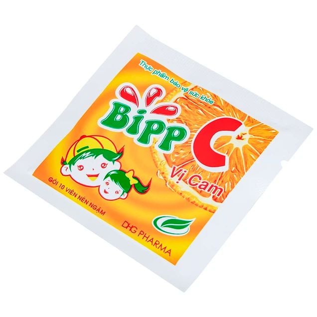 Viên ngậm Bipp C vị cam DHG (Hộp 35 gói x 10 viên)
