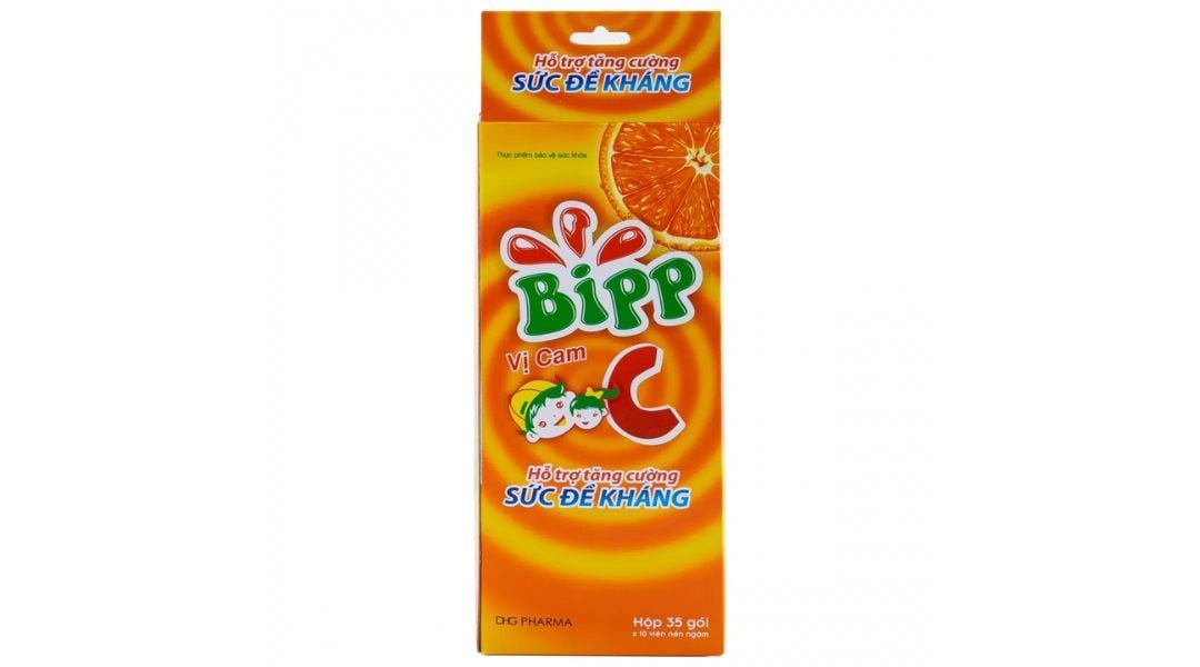 Viên ngậm Bipp C vị cam DHG (Hộp 35 gói x 10 viên)