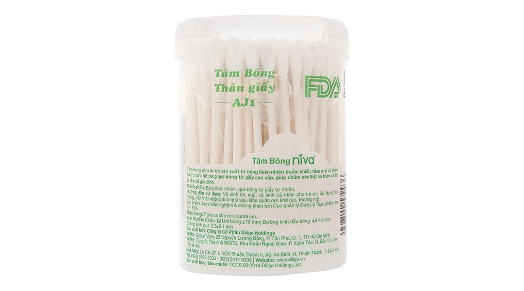 Tăm bông Niva AJ1 trẻ em thân giấy Diligo (Lọ 100 que) (lọ)