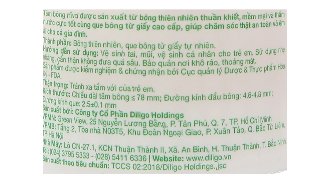 Tăm bông Niva AJ1 trẻ em thân giấy Diligo (Lọ 100 que) (lọ)