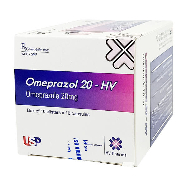 Omeprazol 20 - HV US Pharma USA (Hộp 10 vỉ x 10 viên) (hộp)