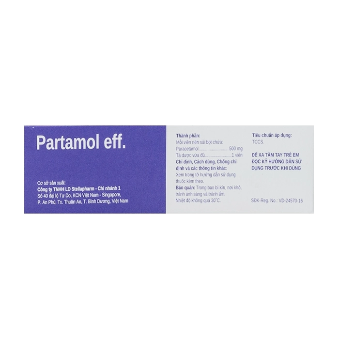 Viên nén sủi bọt Partamol eff 500mg Stella (Hộp/4 vỉ/16 viên)