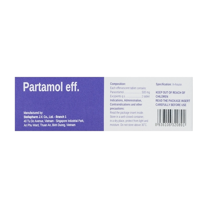 Viên nén sủi bọt Partamol eff 500mg Stella (Hộp/4 vỉ/16 viên)