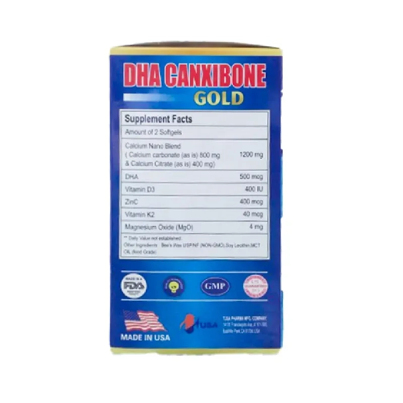 DHA Canxibone Gold – Bổ sung canxi và DHA chuyên nghiệp từ Mỹ (Hộp 60 viên)