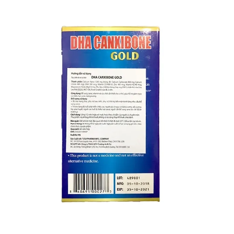 DHA Canxibone Gold – Bổ sung canxi và DHA chuyên nghiệp từ Mỹ (Hộp 60 viên)
