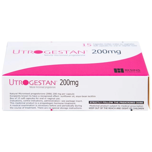 Thuốc Utrogestan 200mg Besins bổ sung nội tiết tố trong bệnh lý sản phụ khoa (15 viên)