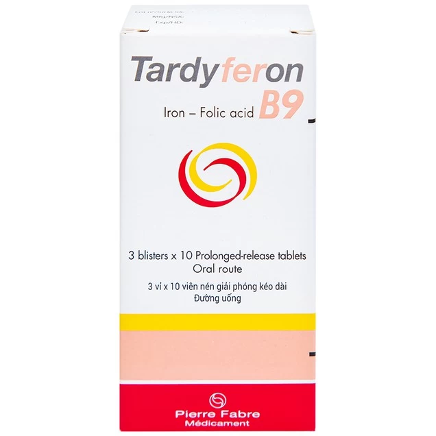 Thuốc Tardyferon B9 Pierre Fabre dự phòng thiếu sắt, acid folic cho phụ nữ có thai (3 vỉ x 10 viên)