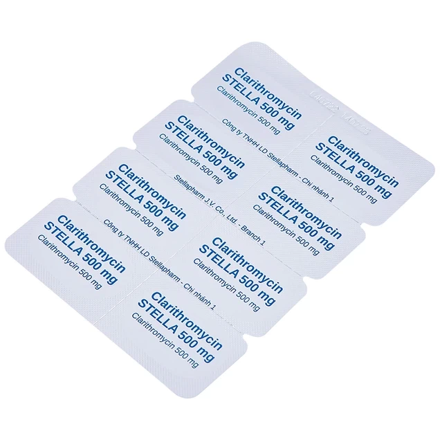 Thuốc Clarithromycin Stella 500mg điều trị nhiễm trùng (4 vỉ x 7 viên)