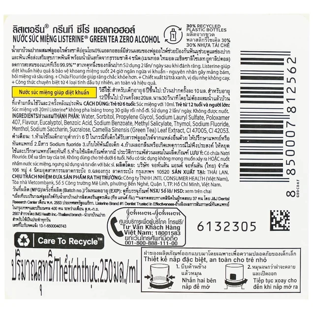 Nước súc miệng Listerine Green Tea bảo vệ răng miệng suốt 24 giờ (250ml)
