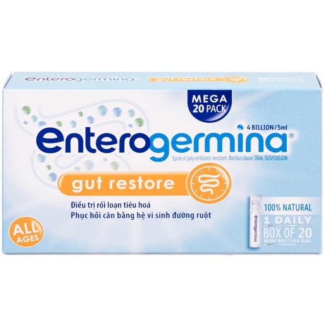 Hỗn dịch uống men vi sinh Enterogermina 4 tỷ/5ml trị rối loạn tiêu hóa cấp và mạn tính (2 vỉ x 10 ống)