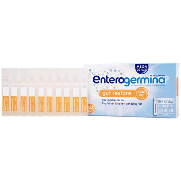 Hỗn dịch uống men vi sinh Enterogermina 4 tỷ/5ml trị rối loạn tiêu hóa cấp và mạn tính (2 vỉ x 10 ống)