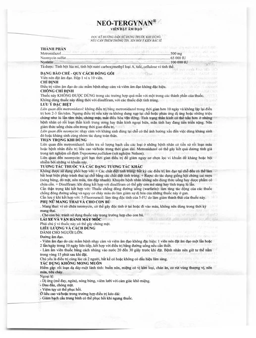 Viên đặt âm đạo Neo-Tergynan Bouchara điều trị viêm âm đạo (1 vỉ x 10 viên)