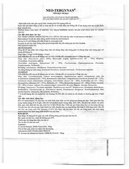 Viên đặt âm đạo Neo-Tergynan Bouchara điều trị viêm âm đạo (1 vỉ x 10 viên)