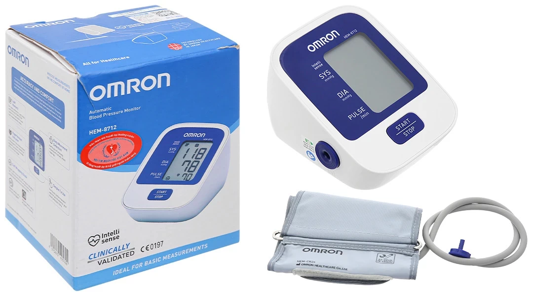 Máy đo huyết áp bắp tay tự động Omron HEM-8712 công nghệ IntelliWrap, lưu kết quả đo lần cuối