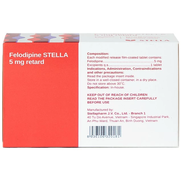 Thuốc Felodipine Stella 5mg Retard kiểm soát tăng huyết áp (10 vỉ x 10 viên)