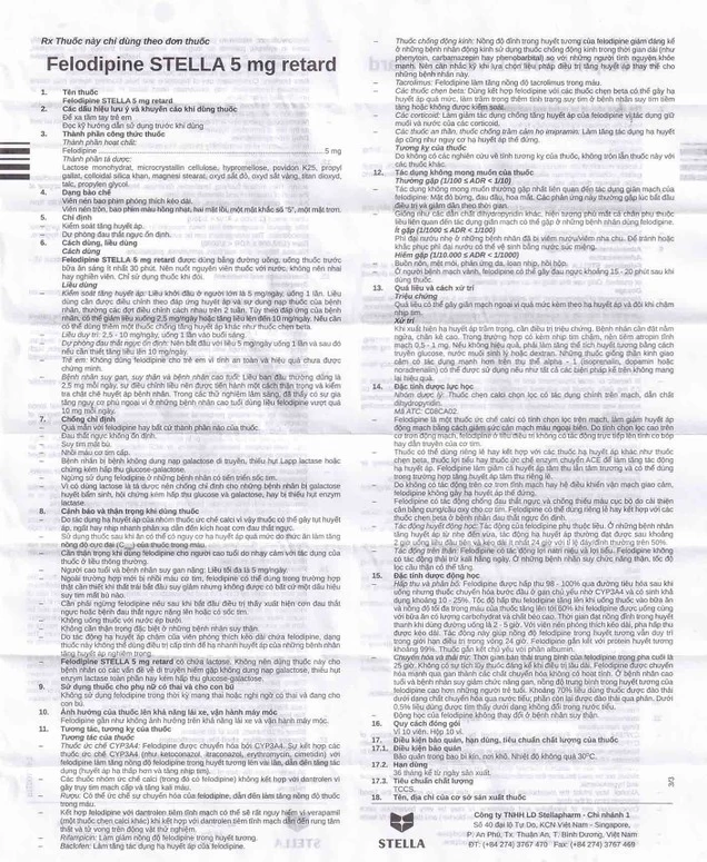 Thuốc Felodipine Stella 5mg Retard kiểm soát tăng huyết áp (10 vỉ x 10 viên)