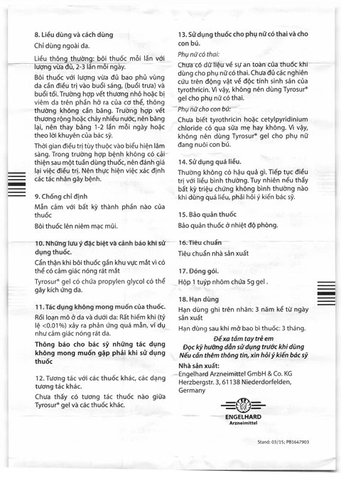 Gel bôi ngoài da Tyrosur Engelhard điều trị và phòng ngừa nhiễm khuẩn (5g)
