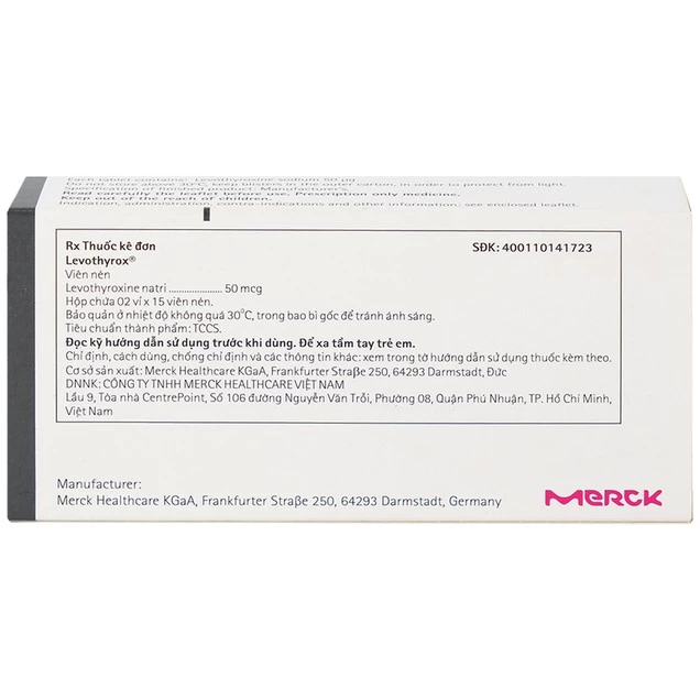 Thuốc Levothyrox 50µg Merck điều trị bướu giáp, suy giáp, ung thư giáp (2 vỉ x 15 viên)