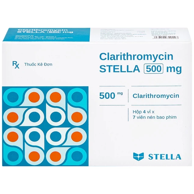 Thuốc Clarithromycin Stella 500mg điều trị nhiễm trùng (4 vỉ x 7 viên)